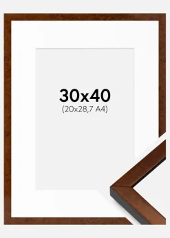 Ramme Ares valnød 30x40 cm - Passepartout Hvid 21x29,7 cm