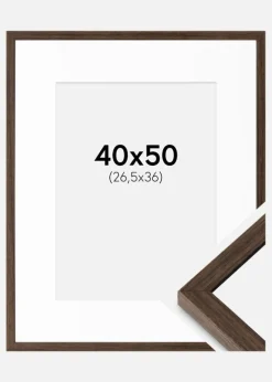 Ramme Ares Valnød 40x50 cm - Passepartout Hvid 27,5x37 cm