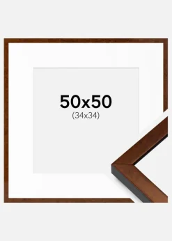 Ramme Ares valnød 50x50 cm - Passepartout Hvid 35x35 cm