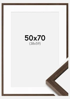 Ramme Ares Valnød 50x70 cm - Passepartout Hvid 39x60 cm