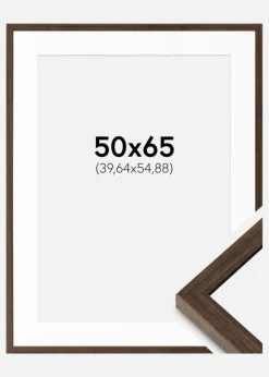 Ramme Ares Valnød 50x65 cm - Passepartout Hvid 16x22 inches