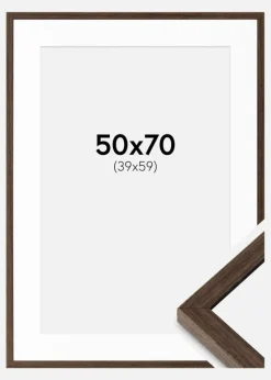 Ramme Ares Valnød 50x70 cm - Passepartout Hvid 40x60 cm