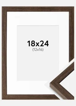 Ramme Ares Valnød 18x24 cm - Passepartout Hvid 13x17 cm