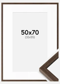 Ramme Ares Valnød 50x70 cm - Passepartout Hvid 33x56 cm