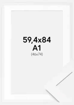 Ramme BGA Classic Hvid 59,4x84 cm - Passepartout Hvid 47x75 cm