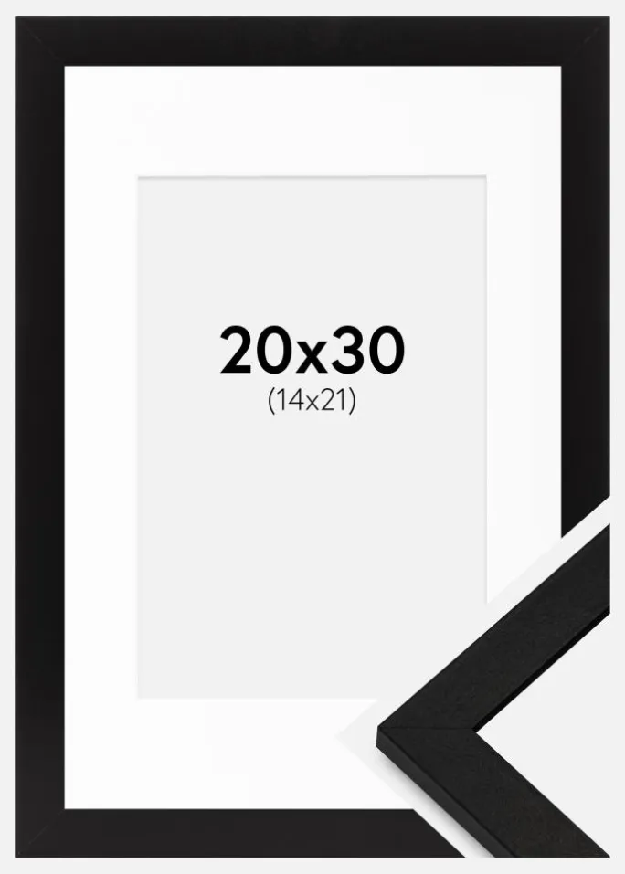Ramme BGA Classic Sort 20x30 cm - Passepartout Hvid 15x22 cm
