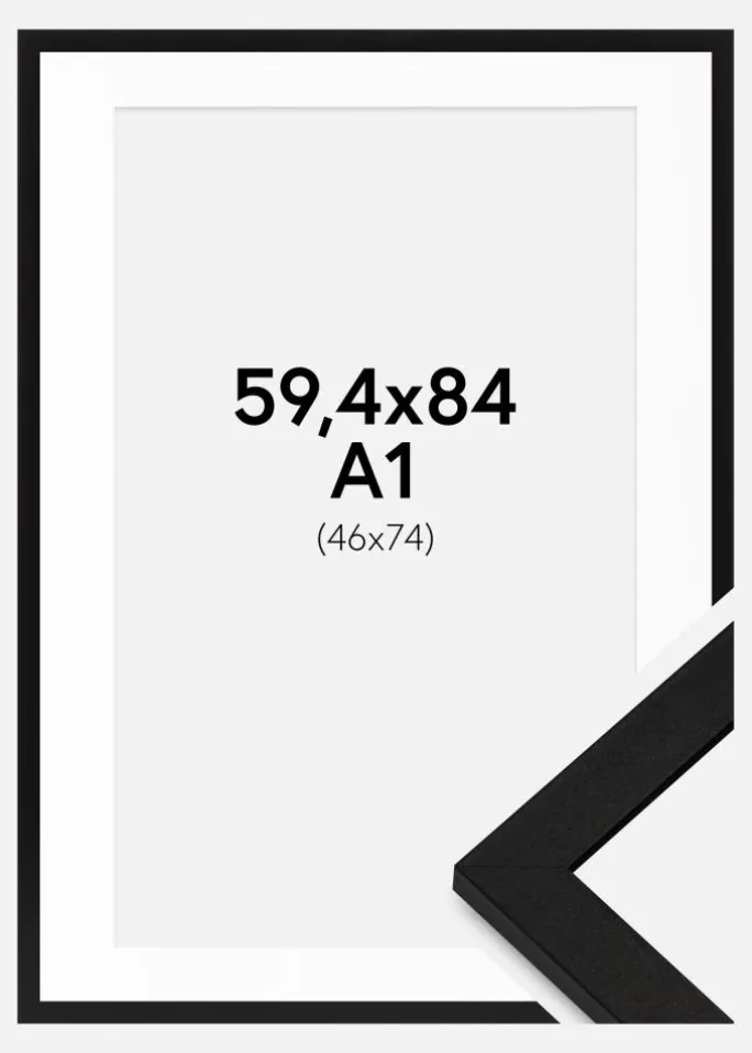 Ramme BGA Classic Sort 59,4x84 cm - Passepartout Hvid 47x75 cm