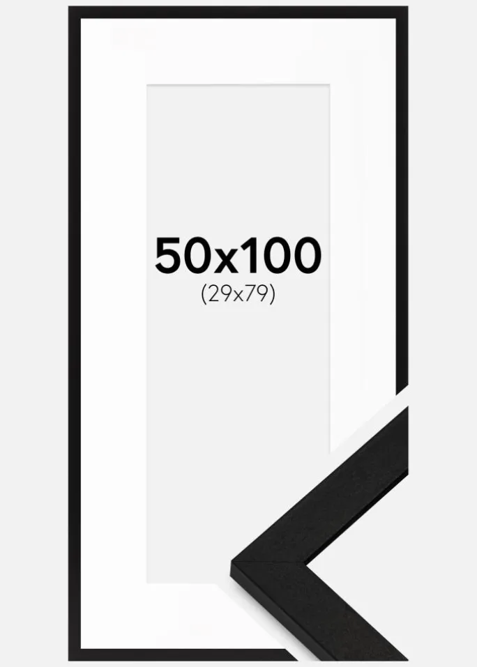 Ramme BGA Classic Sort 50x100 cm - Passepartout Hvid 30x80 cm