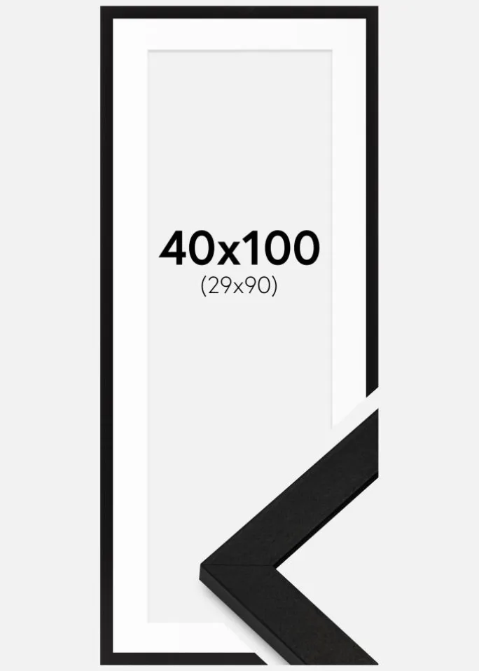 Ramme BGA Classic Sort 40x100 cm - Passepartout Hvid 30x91 cm