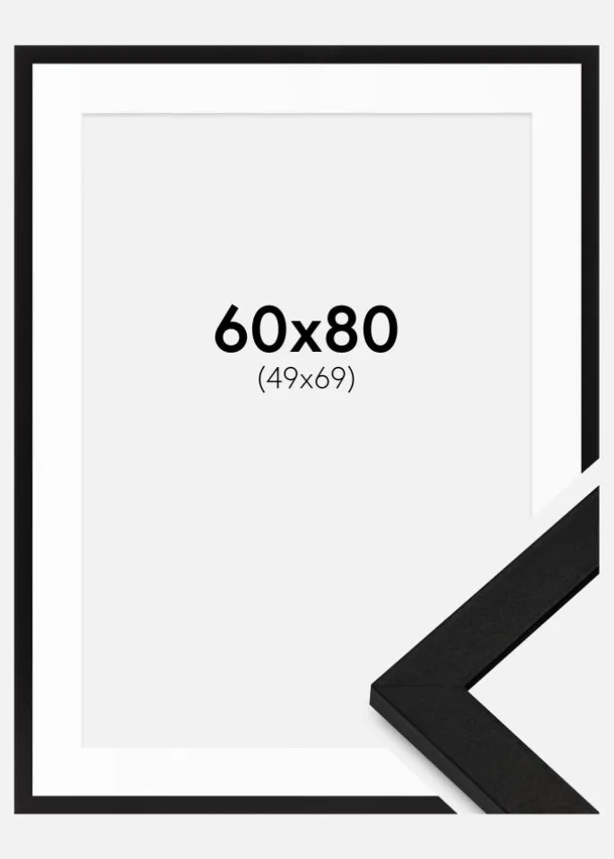 Ramme BGA Classic Sort 60x80 cm - Passepartout Hvid 50x70 cm