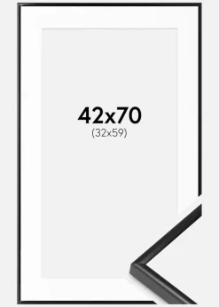 Ramme BGA Modern Style Sort 42x70 cm - Passepartout Hvid 33x60 cm