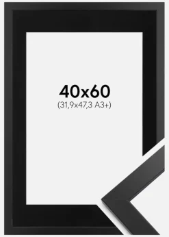 Ramme Black Wood 40x60 cm - Passepartout Sort 32,9x48,3 cm (A3+)