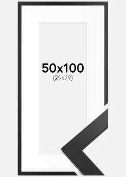 Ramme Black Wood 50x100 cm - Passepartout Hvid 30x80 cm