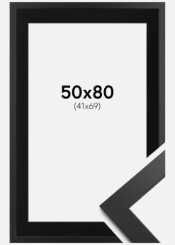 Ramme Black Wood 50x80 cm - Passepartout Sort 42x70 cm