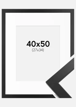 Ramme Black Wood 40x50 cm - Passepartout Hvid 28x35 cm