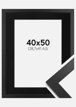 Ramme Black Wood 40x50 cm - Passepartout Sort 29,7x42 cm (A3)