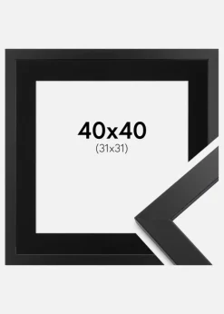 Ramme Black Wood 40x40 cm - Passepartout Sort 32x32 cm