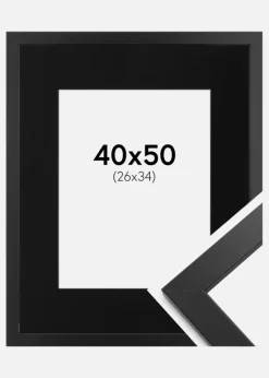 Ramme Black Wood 40x50 cm - Passepartout Sort 27x35 cm