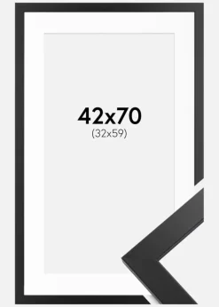 Ramme Black Wood 42x70 cm - Passepartout Hvid 33x60 cm