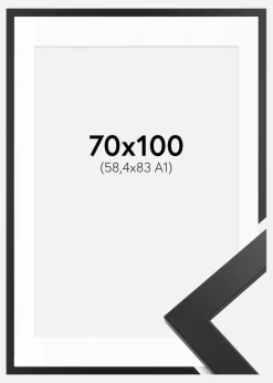 Ramme Black Wood 70x100 cm - Passepartout Hvid 59,4x84 cm (A1)