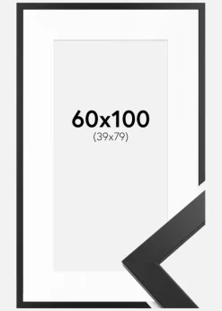 Ramme Black Wood 60x100 cm - Passepartout Hvid 40x80 cm