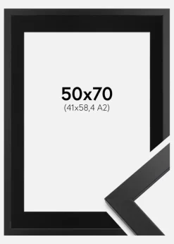 Ramme Black Wood 50x70 cm - Passepartout Sort 42x59,4 cm (A2)
