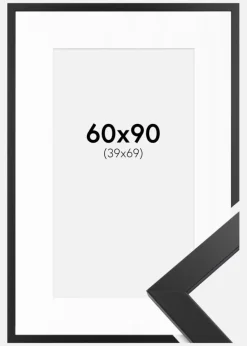 Ramme Black Wood 60x90 cm - Passepartout Hvid 40x70 cm