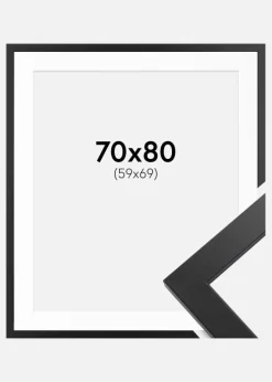 Ramme Black Wood 70x80 cm - Passepartout Hvid 60x70 cm
