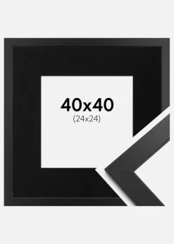 Ramme Black Wood 40x40 cm - Passepartout Sort 25x25 cm