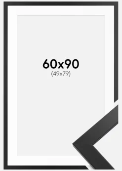 Ramme Black Wood 60x90 cm - Passepartout Hvid 50x80 cm