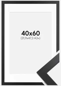 Ramme Black Wood 40x60 cm - Passepartout Hvid 32,9x48,3 cm (A3+)