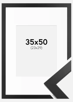 Ramme Black Wood 35x50 cm - Passepartout Hvid 24x30 cm