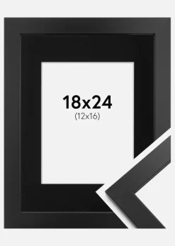 Ramme Black Wood 18x24 cm - Passepartout Sort 13x17 cm
