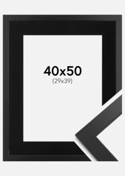 Ramme Black Wood 40x50 cm - Passepartout Sort 30x40 cm