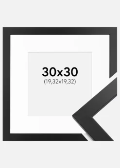 Ramme Black Wood 30x30 cm - Passepartout Hvid 8x8 inches