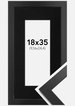 Ramme Black Wood 18x35 cm - Passepartout Sort 4x10 inches