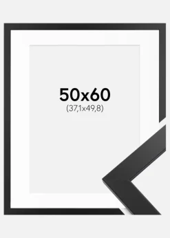 Ramme Black Wood 50x60 cm - Passepartout Hvid 15x20 inches