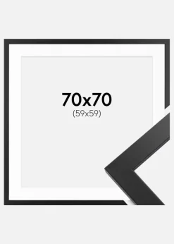 Ramme Black Wood 70x70 cm - Passepartout Hvid 60x60 cm