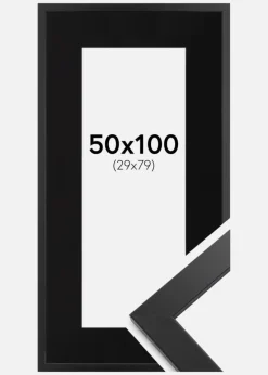 Ramme Black Wood 50x100 cm - Passepartout Sort 30x80 cm