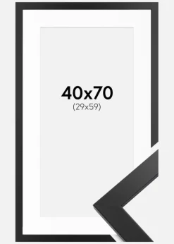 Ramme Black Wood 40x70 cm - Passepartout Hvid 30x60 cm