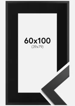 Ramme Black Wood 60x100 cm - Passepartout Sort 40x80 cm