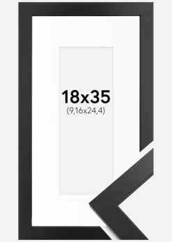 Ramme Black Wood 18x35 cm - Passepartout Hvid 4x10 inches