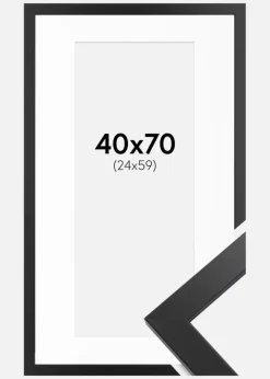 Ramme Black Wood 40x70 cm - Passepartout Hvid 25x60 cm