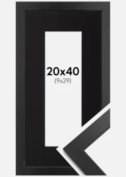 Ramme Black Wood 20x40 cm - Passepartout Sort 10x30 cm