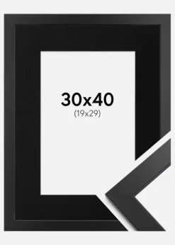 Ramme Black Wood 30x40 cm - Passepartout Sort 20x30 cm