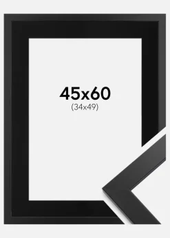 Ramme Black Wood 45x60 cm - Passepartout Sort 35x50 cm