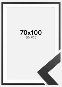 Ramme Black Wood 70x100 cm - Passepartout Hvid 61x91,5 cm