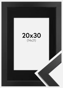Ramme Black Wood 20x30 cm - Passepartout Sort 15x22 cm