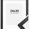 Ramme Black Wood 24x30 cm - Passepartout Hvid 7x9 inches