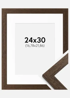 Ramme Brown Wood 24x30 cm - Passepartout Hvid 7x9 inches